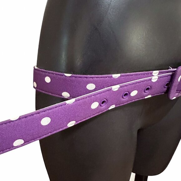 Retro 1970s Women’s Belt In Purple With White Polka Dots Square Buckle - Picture 4 of 10